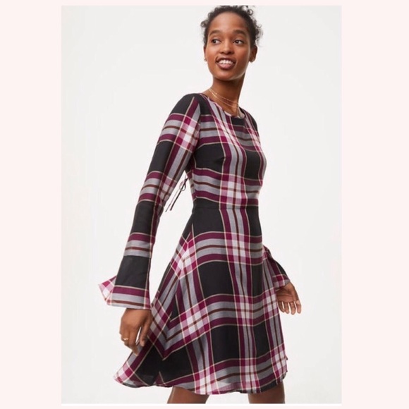 NWT LOFT Tie Back Plaid Dress - Picture 1 of 3